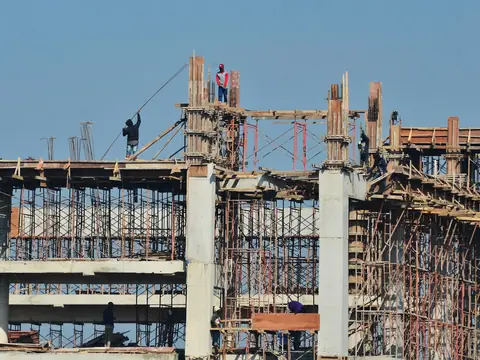 Concrete frame and formwork of a building under construction